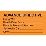 Medical Arts Press® Chart Alert Medical Labels, Advance Directive, Fluorescent Orange, 1-3/4x3-1/4,