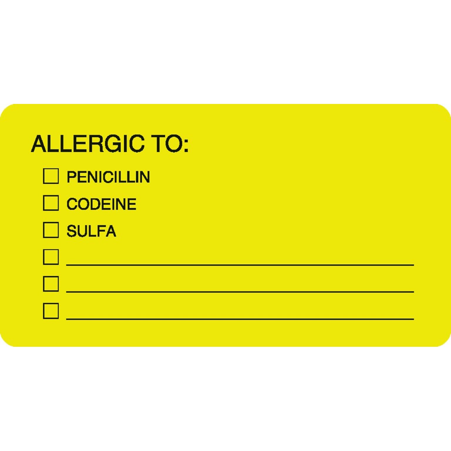 Medical Arts Press® Allergy Warning Medical Labels, Allergic To:, Fluorescent Chartreuse, 1-3/4x3-1/4, 500 Labels