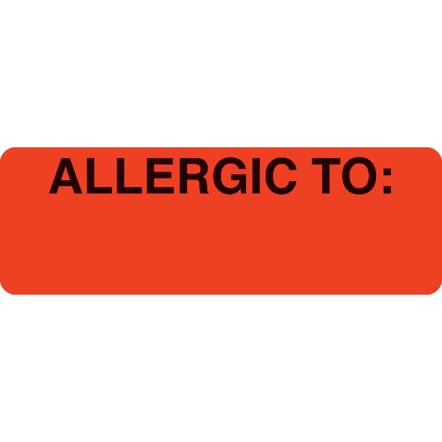 Allergy Warning Medical Labels, Allergic To:, Fluorescent Red, 1x3, 500 Labels