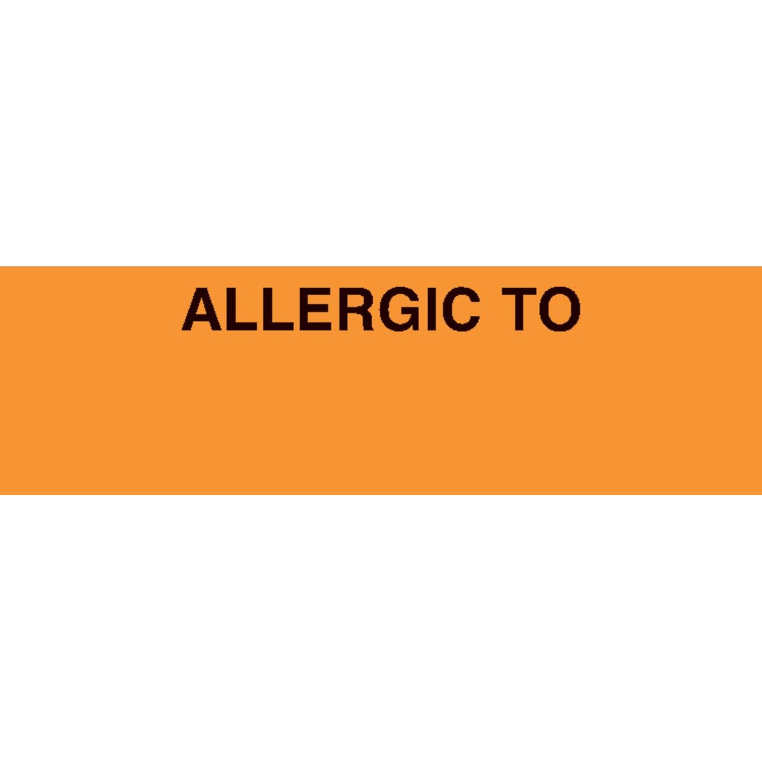 Medical Arts Press® Allergy Warning Medical Labels, Allergic To:, Fluorescent Orange, 3/4x2-1/2, 300 Labels