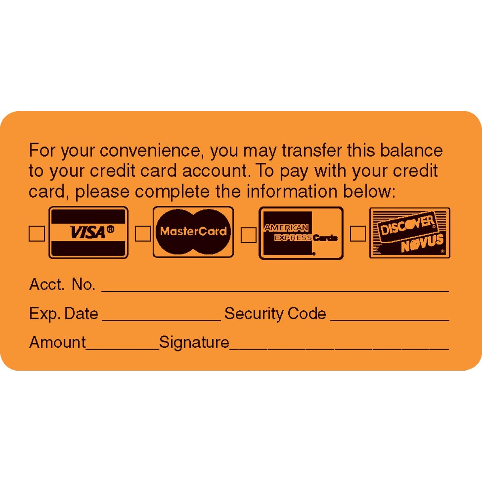 Reminder & Thank You Collection Labels, Transfer Balance, Fl Orange, 1-3/4x3-1/4, 500 Labels