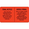 English/Spanish Collection Pre-Printed Labels, Final Notice, 1.75 x 3.25 inch, 500 Labels