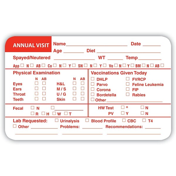 Veterinary Examination Medical Labels, Annual Visit, Red and White, 2.5 x 4 inch, 100 Labels