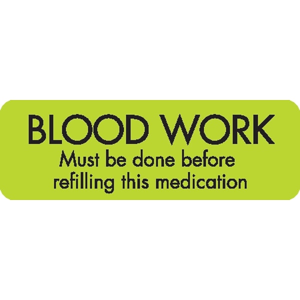 Veterinary Medication Instruction Labels, Blood Work Done, Chartreuse, 1.5 x 0.5 inch, 500 Labels