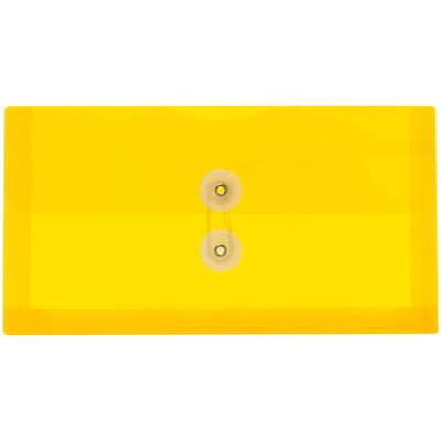 JAM Paper® #10 Plastic Envelopes with Button and String Tie Closure, 5 1/4 x 10, Yellow Poly, 12/pac