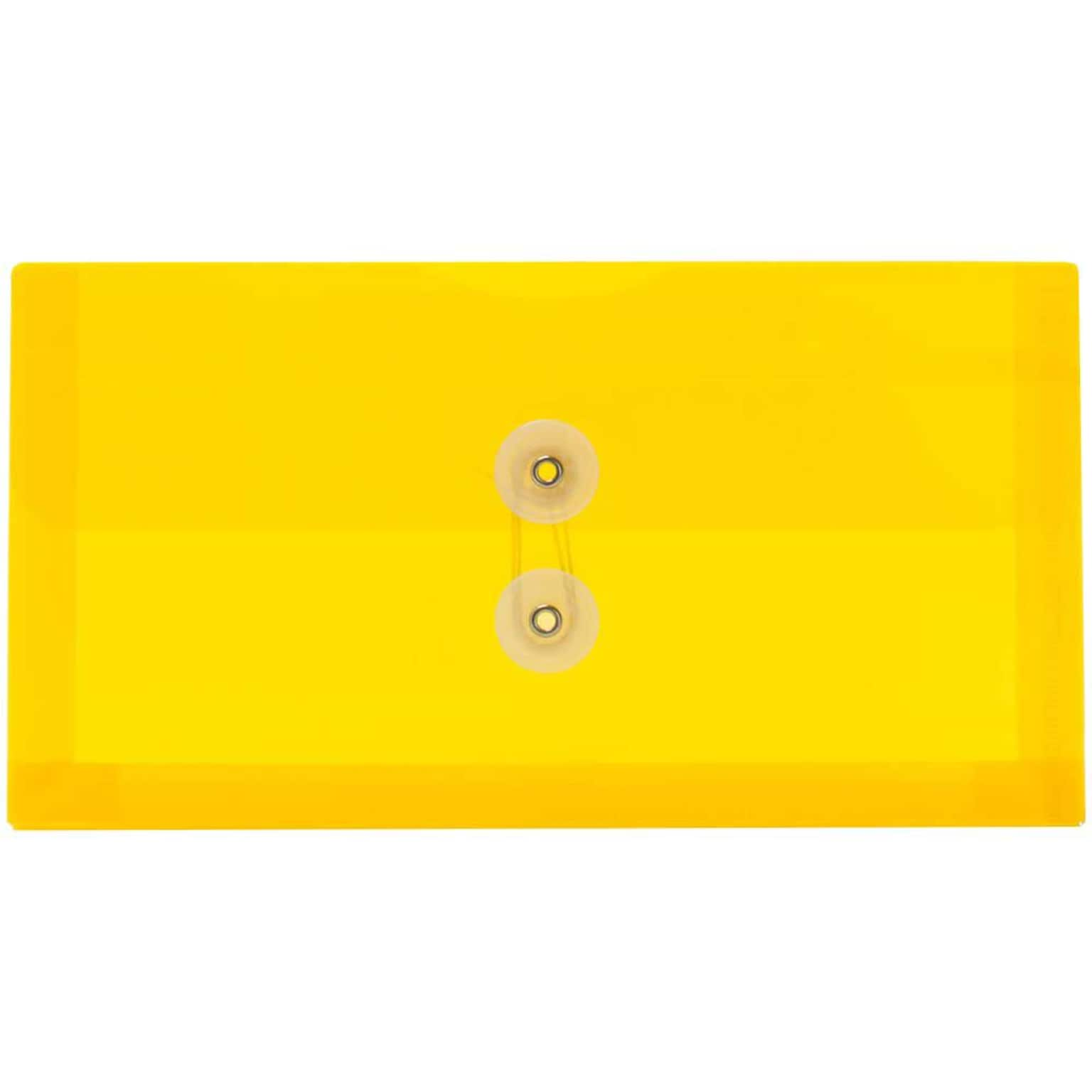 JAM Paper® #10 Plastic Envelopes with Button and String Tie Closure, 5 1/4 x 10, Yellow Poly, 12/pack (921B1YE)