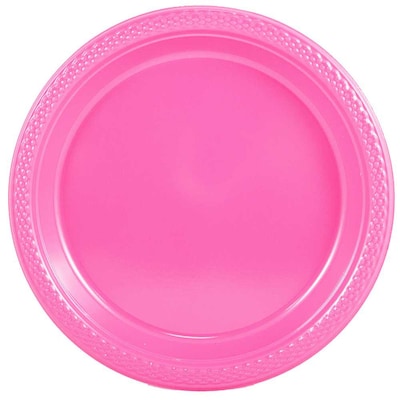 JAM Paper® Round Plastic Disposable Party Plates, Medium, 9 Inch, Fuchsia Pink, 20/Pack (9255320681)