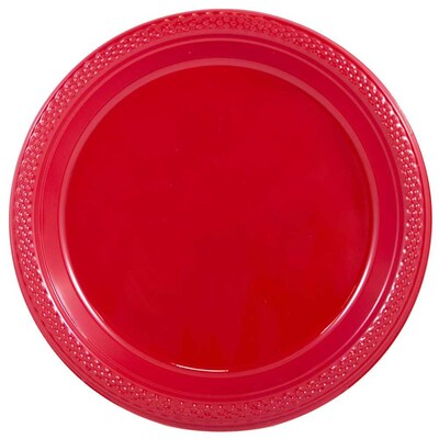 JAM Paper® Round Plastic Disposable Party Plates, Medium, 9 Inch, Red, 20/Pack (9255320667)