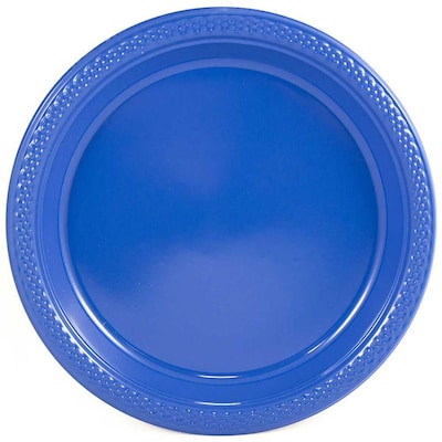 JAM Paper® Round Plastic Disposable Party Plates, Medium, 9 Inch, Blue, 20/Pack (9255320675)
