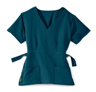 Park AVE™ Mock Wrap Ladies Scrub Top, Caribbean Blue, Large