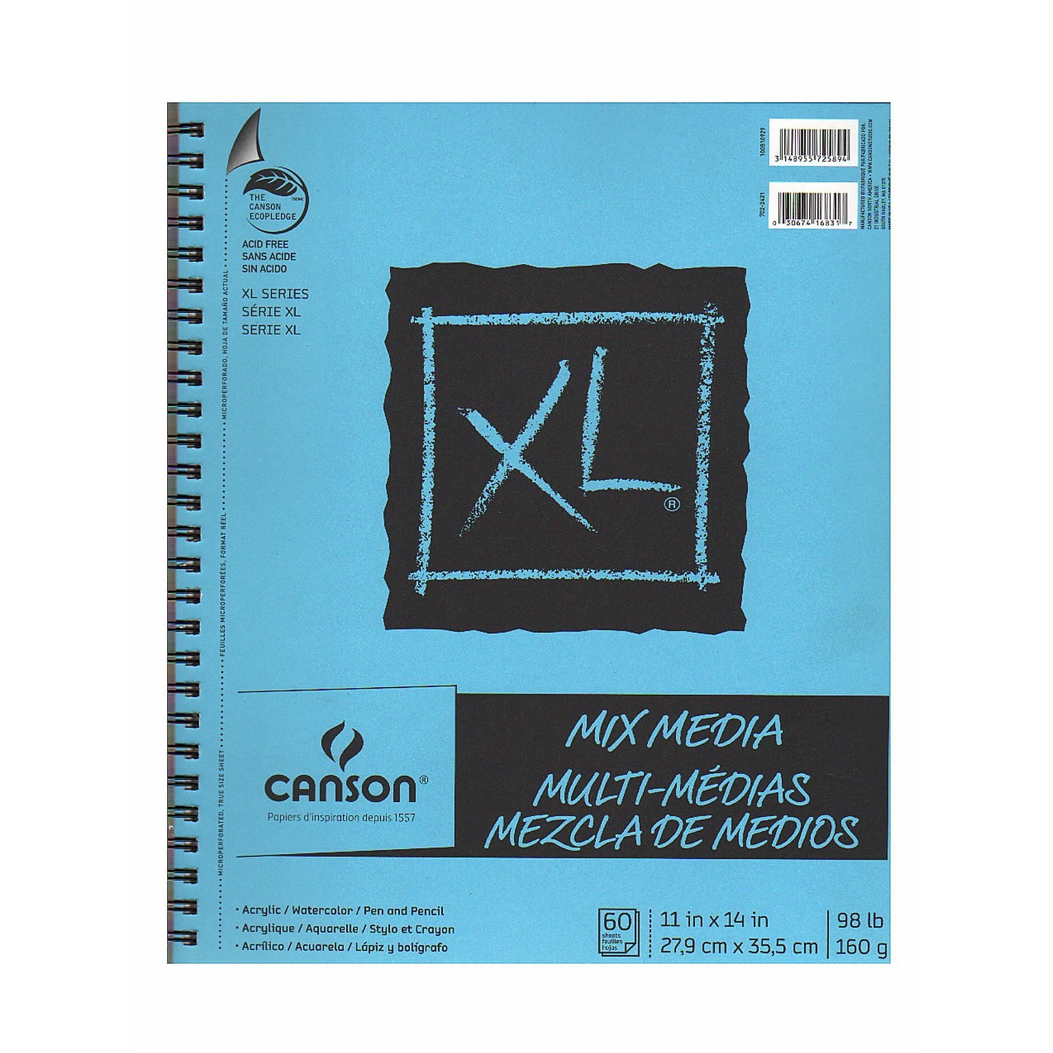 Canson Xl Mix Media Pads 11 In. X 14 In. Pad Of 60 Sheets Wire Bound [Pack Of 2]