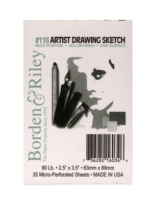 Borden & Riley #116 Artist Drawing/Sketch Vellum Pads 2.5 In.X3.5 In. 35 Sheets Spiral Bound [6Pk]