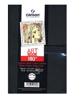 Canson 180 Degree Hardbound Sketch Books, 5 1/2 X 8 1/2, 80 Sheets, 2/Pack (60483-Pk2)