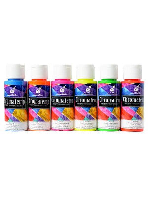 Chroma Inc. Chromatemp Fluorescent Artists Tempera Paint Set, Set Of 6 (12187)