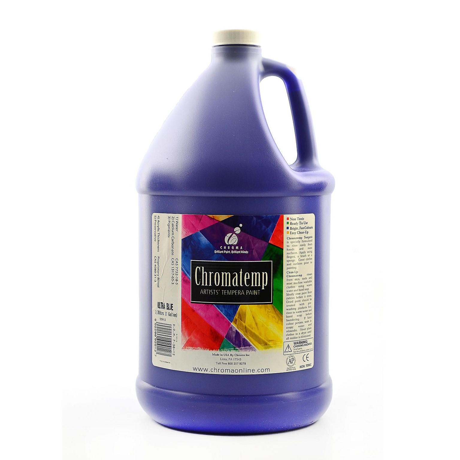 Chroma Inc. Chromatemp Artists Tempera Paint, Ultra Blue, Gallon (69632)