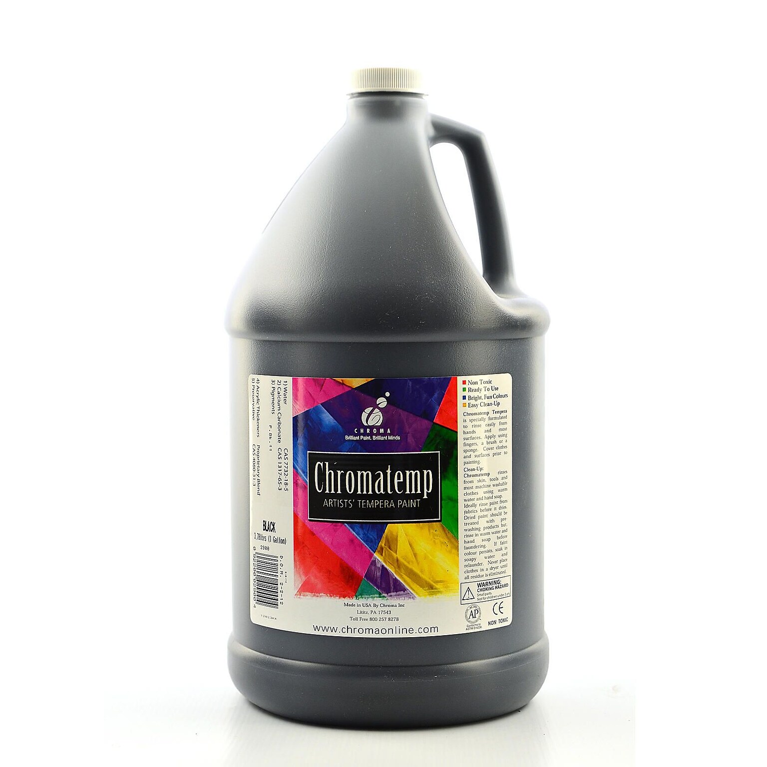 Chroma Inc. Chromatemp Artists Tempera Paint, Black, Gallon (70064)