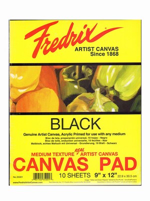 Fredrix Black Canvas Pads, 9In X 12In, 10 Sheets/Pack, 2/Packs (35550-Pk2)