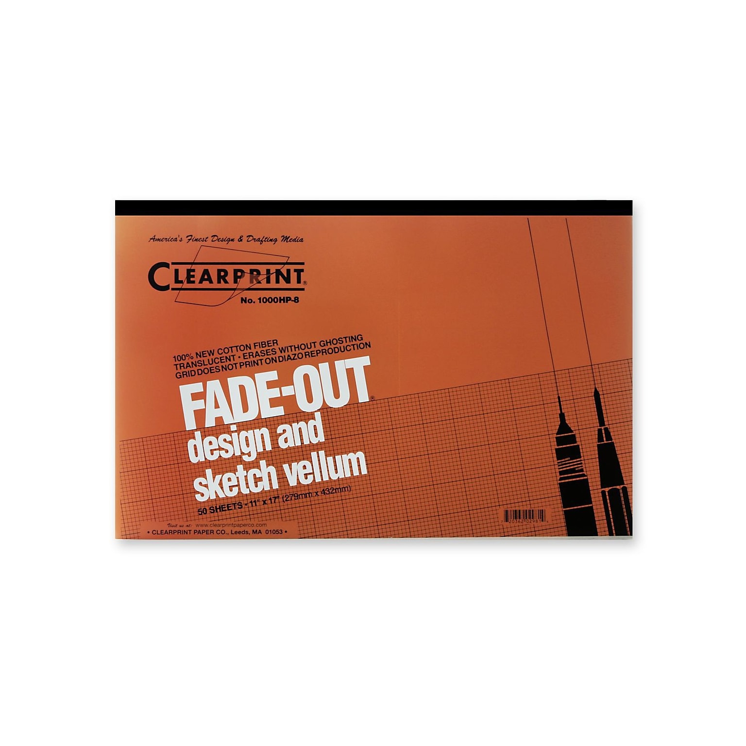 Clearprint Fade-Out Design And Sketch Vellum - Grid Pad 8 X 8 11 In. X 17 In. Pad Of 50