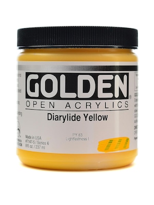 Golden Open Acrylic Colors, Diarylide Yellow, 8Oz Jar (59754)