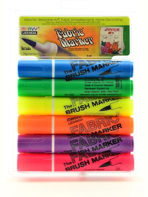 Marvy Uchida Fabric Markers, Brush Tip, Fluorescent, 6/Pack (80543)