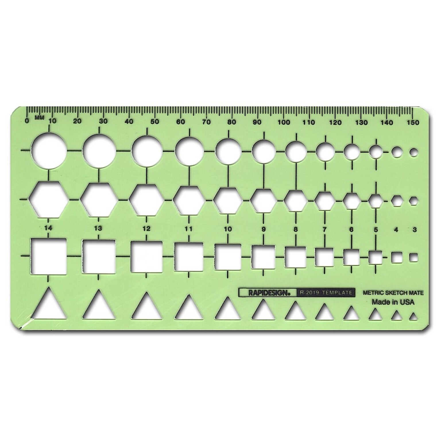 Rapidesign General Drafting & Design Templates, Metric Sketch Circle, Hex, Square, Triangle (14055)