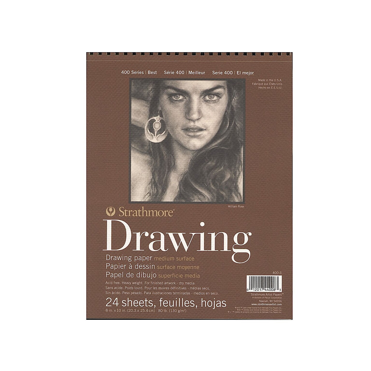 Strathmore 400 Series 8 x 10 Wire Bound Drawing Sketch Pad, 24 Sheets/Pad, 6/Pack (18489-PK6)