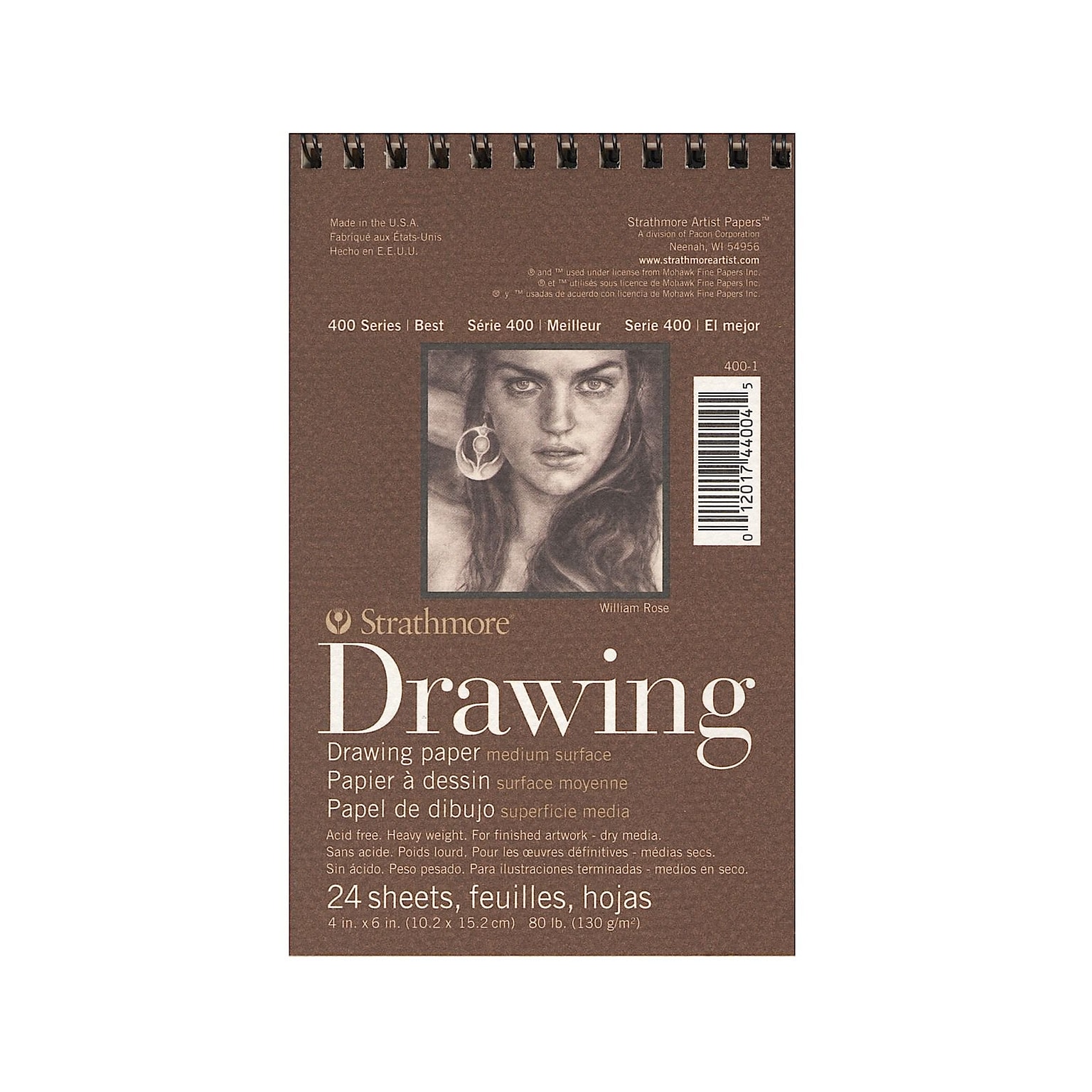 Strathmore 400 Series 4 x 6 Wire Bound Drawing Sketch Pad, 24 Sheets/Pad, 8/Pack (40557-PK8)