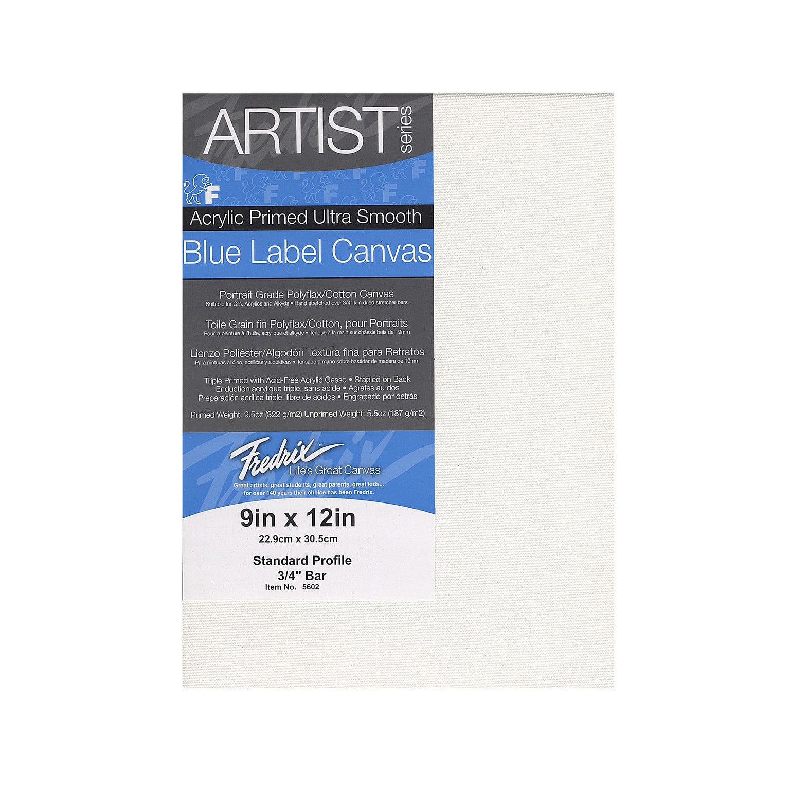 Fredrix Blue Label Ultra-Smooth Portrait Grade Pre-Stretched Artist Canvas 9 In. X 12 In. Each
