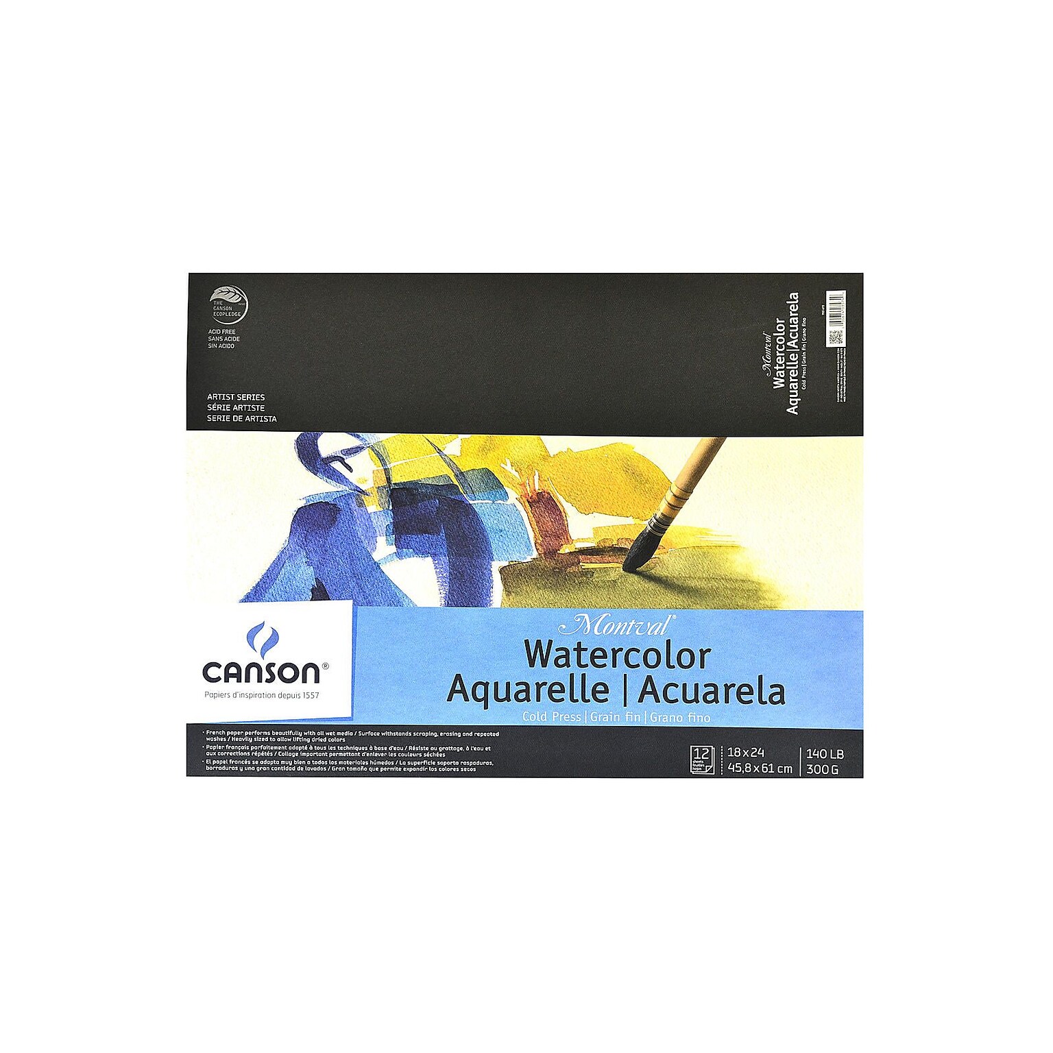 Canson Montval Watercolor Paper 18 In. X 24 In. Pad Of 12 140 Lb. Cold Press