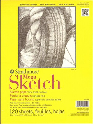 Strathmore 300 Series Sketch Pads 9 In. X 12 In. Glue Bound 120 Sheets [Pack Of 3]