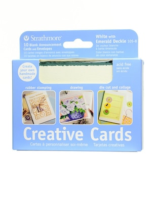 Strathmore Announcement Card White With Green Deckle [Pack Of 3]