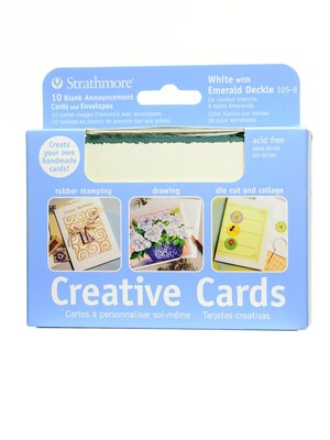 Strathmore Announcement Card White With Green Deckle [Pack Of 3]