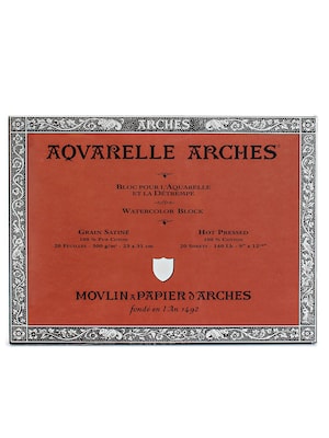 Arches Aquarelle Watercolor Block, 140Lb, Hot Press, 9 X 12 (40079)