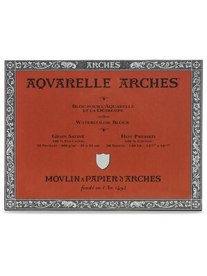 Arches Aquarelle Watercolor Block 140 Lb. Hot Press 12 In. X 16 In.