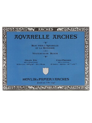 Arches Aquarelle Watercolor Block 300Lb, Cold Press, 10 X 14 (86477)