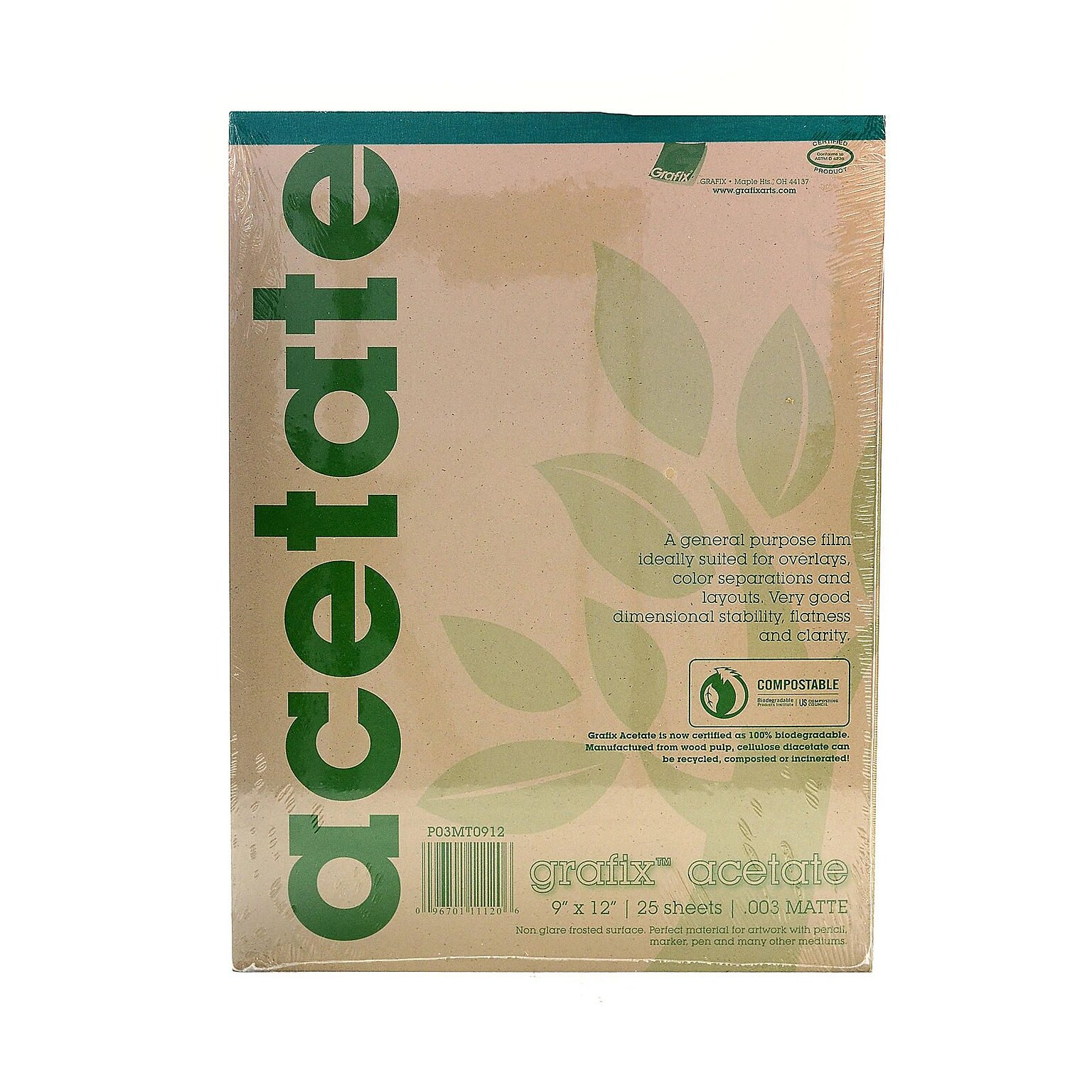 Grafix Acetate Film Pads, 0.003 9 in. x 12 in., Matte, 25 sheets per Pad (22717)