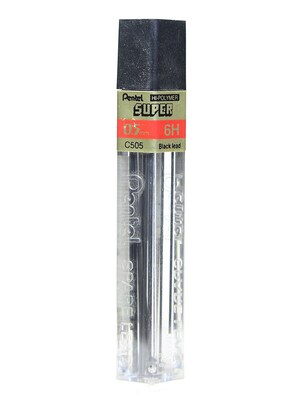 Pentel Super Hi-Polymer Refill Leads 6H 0.5 mm tube of 12 [Pack of 24]