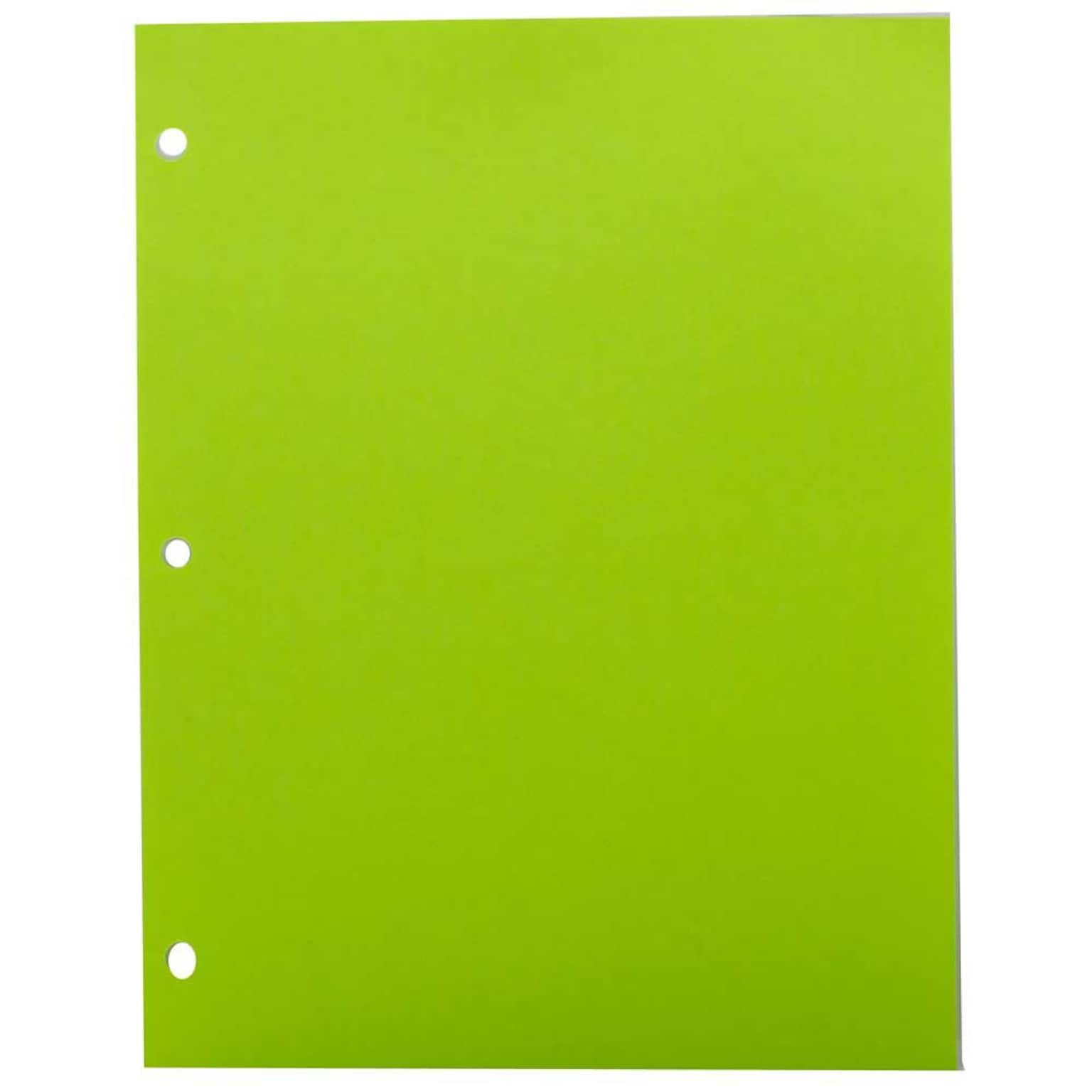 JAM Paper 8.5 x 11 3 Hole Punch Multipurpose Paper, 24 lbs., Ultra Lime Green, 100 Sheets/Pack (354428160)