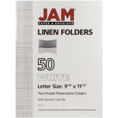JAM Paper® Two-Pocket Textured Linen Business Folders, White, Bulk 25/Pack (386LWHA)