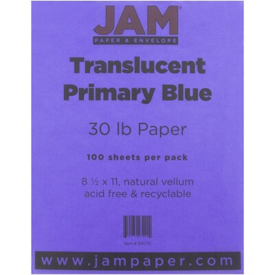JAM Paper® Translucent Vellum Paper, 8.5" x 11", 30lb Blue, 100/Pack (301775)