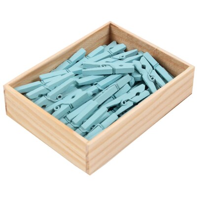 JAM Paper® Wood Clip Clothespins, Medium 1 1/8 Inch, Blue Clothes Pins, 50/Pack (230726776)