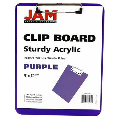 JAM Paper® Plastic Clipboards, 9 x 13, Purple, 12/pack (340926881A)