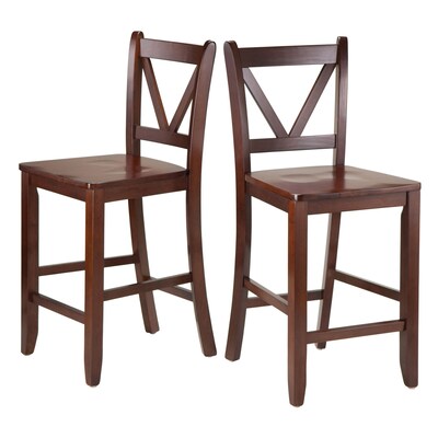 Winsome V-Back 24 Counter Stools, Walnut, Set of 2 (94253)