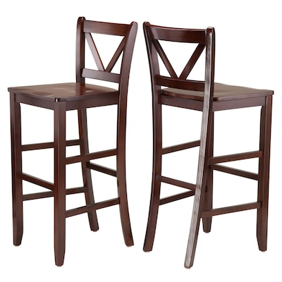 Winsome V-Back 29 Bar Stools, Walnut, Set of 2 (94259)