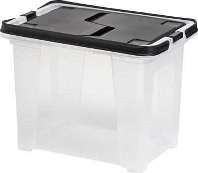 IRIS Portable Wing Lid Plastic File Box with  Wing Lid, Letter Size, Clear/Black, 4/Pack (111128)