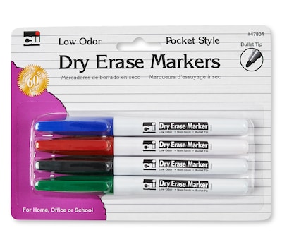 Dry Erase Markers; 4-color set, 6.75 x 5 Bullet Tip (CHL47804)