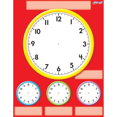 TREND Enterprises Inc; 17 x 22 Clocks, Wipe-Off® Chart, Red/White/Yellow/Blue/Green, (T-27312)