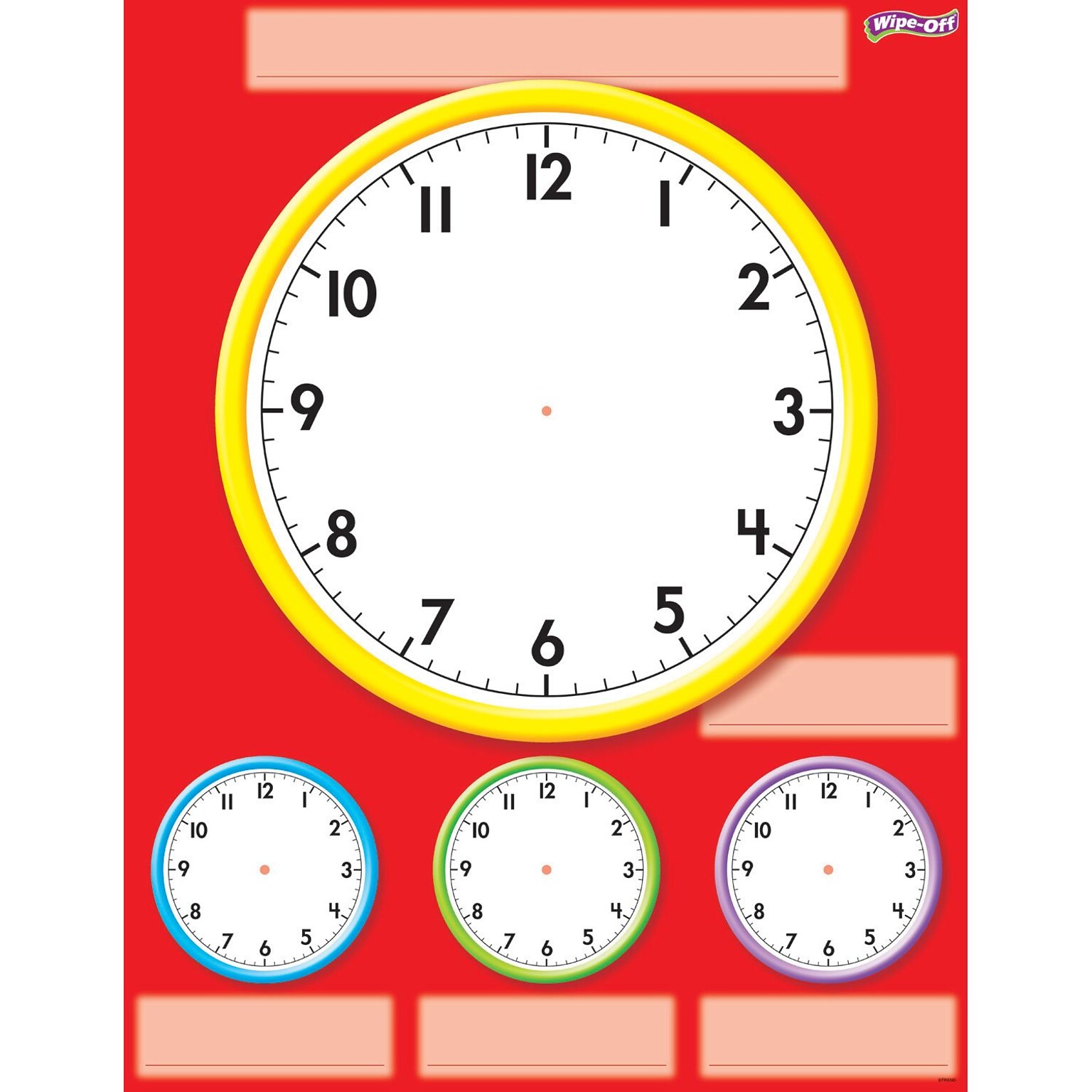 TREND Enterprises Inc; 17 x 22 Clocks, Wipe-Off® Chart, Red/White/Yellow/Blue/Green, (T-27312)