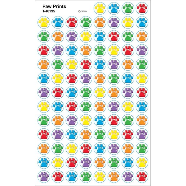 TREND Enterprises Inc; superSpots®, Paw Prints, stickers, Multicolor, 800/pkg (T-46195)