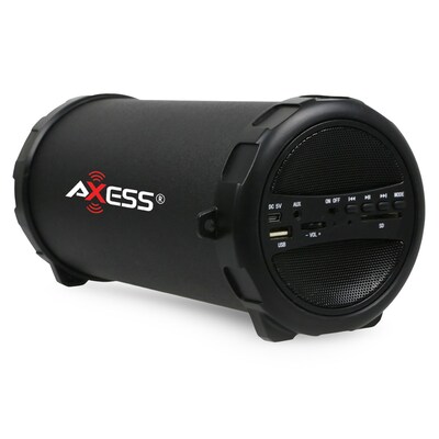 Axess SPBT1031 Portable Bluetooth Indoor/Outdoor 2.1 HiFi Cylinder Loud Speaker, Black